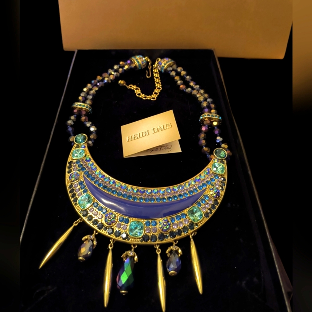Heidi Daus Celestial Sparkle Crystal Beaded Bib Necklace Adjustable 18-20 "
